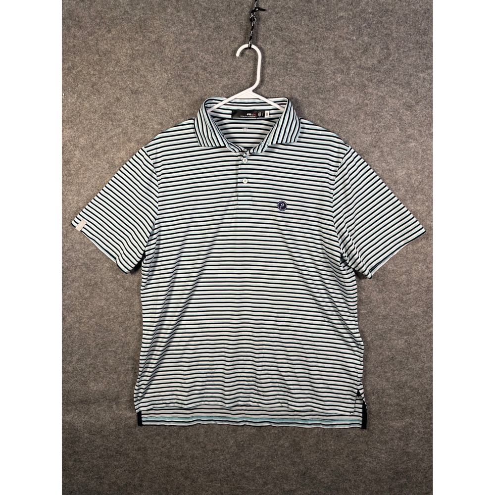 RLX Ralph Lauren Mens Striped‎ Golf Polo Shirt Blue Navy Wicking Large 180/100A